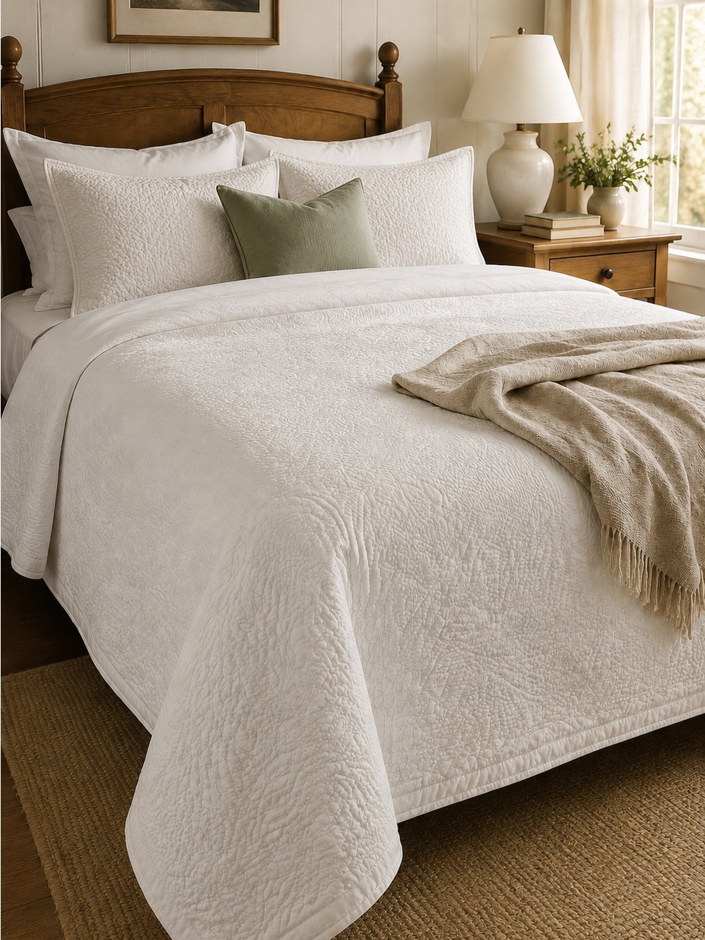 Debbie Travis Ivory Floral Matelassé Coverlet Set Full/Double + 2 Shams